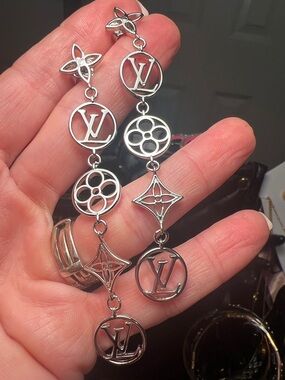 Designer-Inspired Silver Logo Drop Earrings